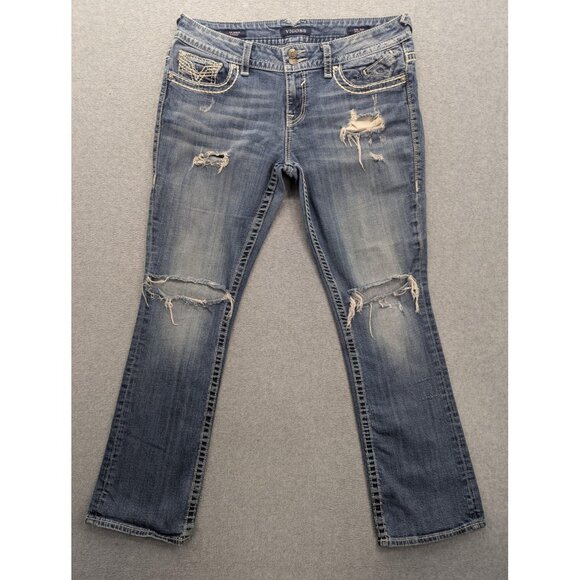 Vigoss Jeans Womens 13/14 Blue The Dublin Slim Boot Distressed Ripped Length 33 - Picture 1 of 16